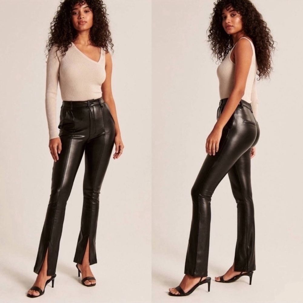 Abercrombie & Fitch Curve Love Vegan Leather Split Hem Pants size 28S NEW